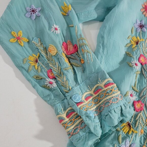 Johnny Was Women's Embroidered Blue Top - Picture 7 of 12